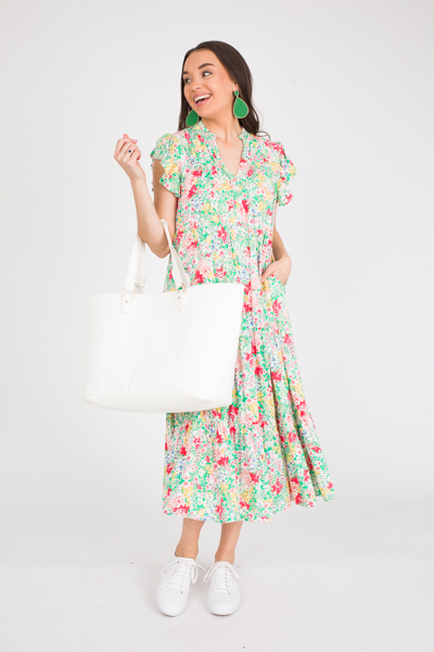 Pintuck Floral Maxi, Green