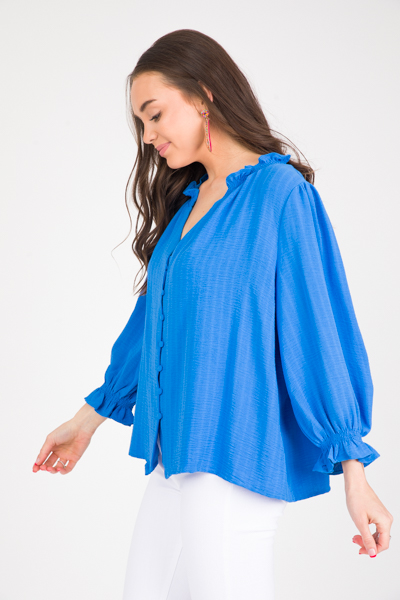 Covered Buttons Blouse, Cobalt