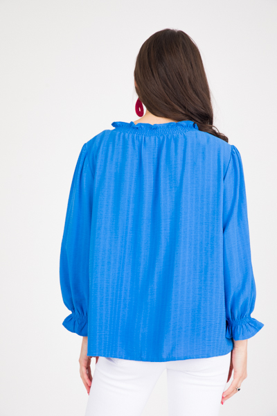 Covered Buttons Blouse, Cobalt