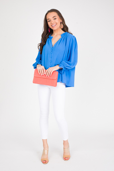 Covered Buttons Blouse, Cobalt