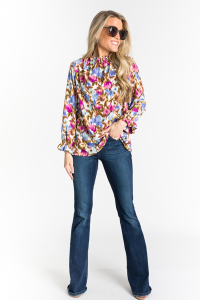 Above It All Floral Blouse, Blue