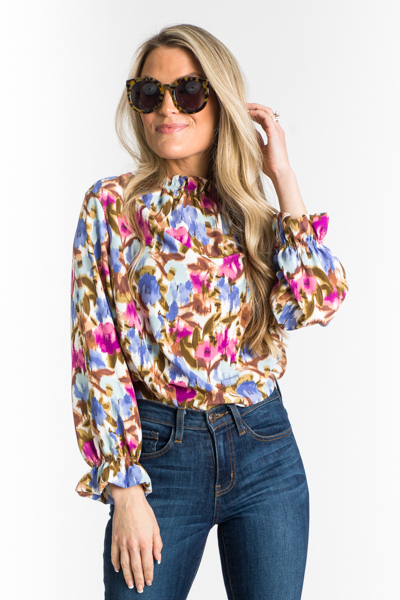 Above It All Floral Blouse, Blue