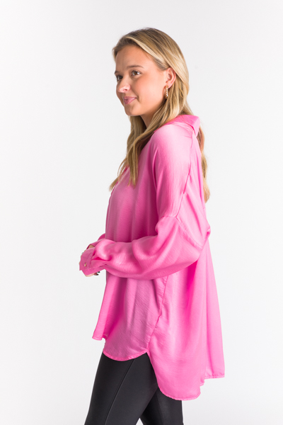 Drop Shoulder Button Up, Hot Pink