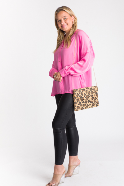 Drop Shoulder Button Up, Hot Pink