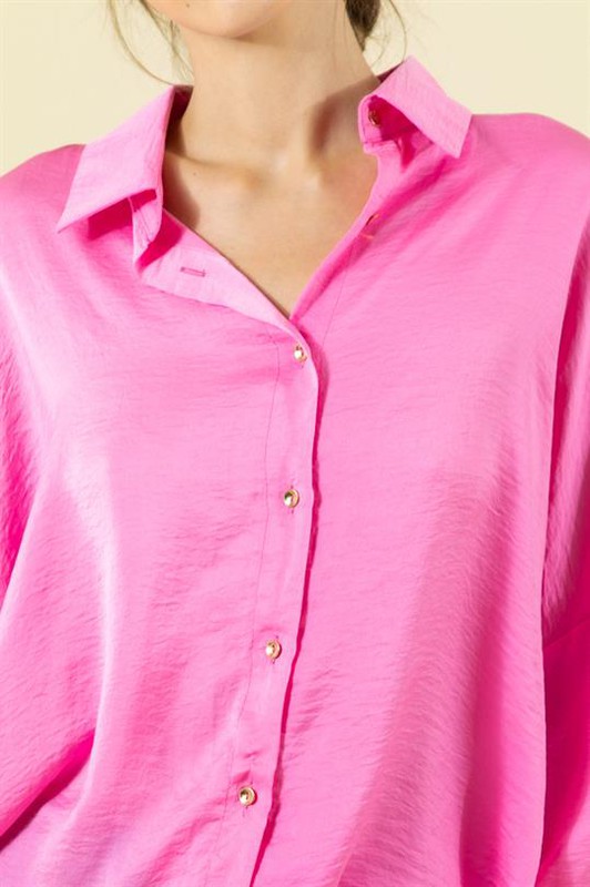 Drop Shoulder Button Up, Hot Pink