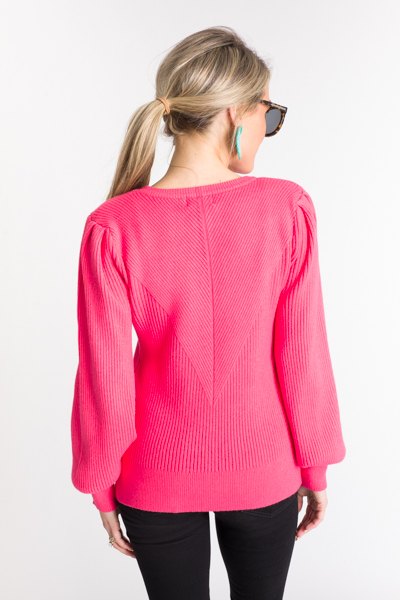 Ribbed Balloon Sweater, Pink Berry