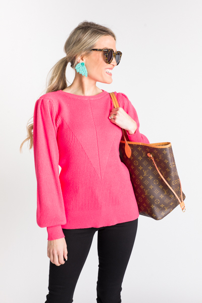 Ribbed Balloon Sweater, Pink Berry