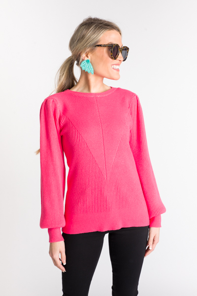 Ribbed Balloon Sweater, Pink Berry