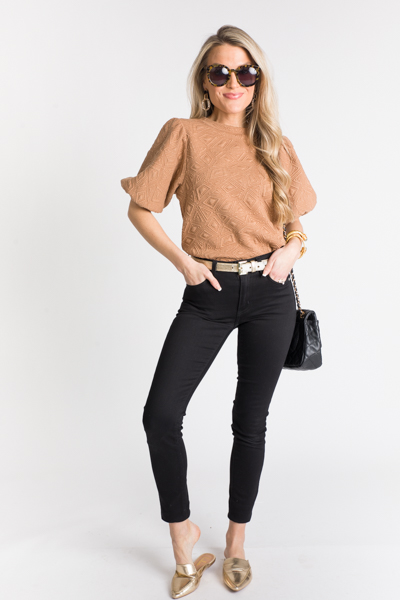 Geometric Texture Knit Top, Beige