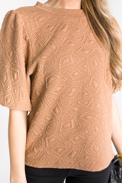 Geometric Texture Knit Top, Beige