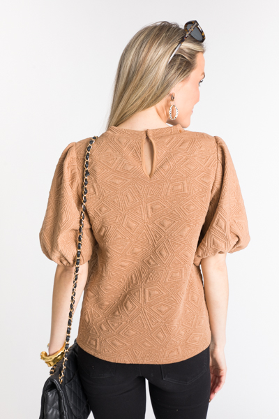 Geometric Texture Knit Top, Beige