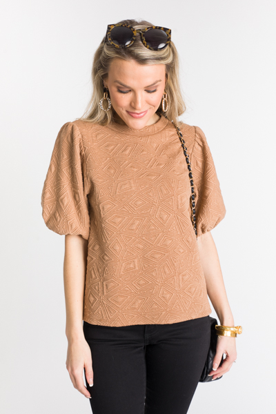 Geometric Texture Knit Top, Beige