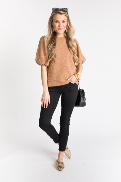 Geometric Texture Knit Top, Beige