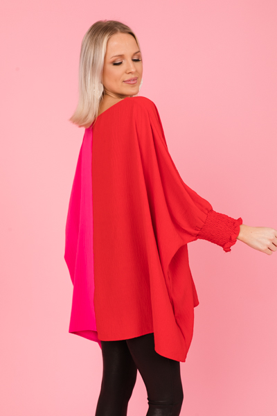 Oversized 2-Tone Blouse, Red Pink