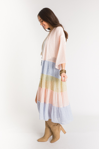 Colorblock Tier Kimono, Peach