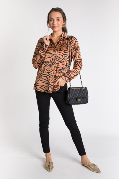 Satin Tiger Button Down, Mocha