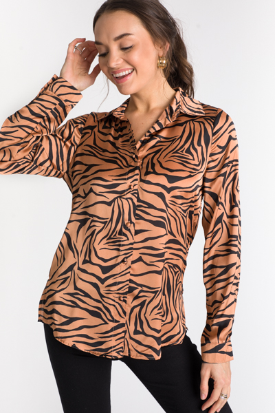 Satin Tiger Button Down, Mocha