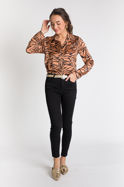 Satin Tiger Button Down, Mocha