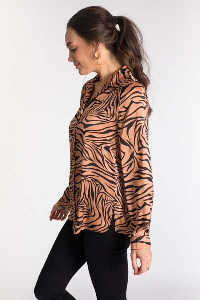 Satin Tiger Button Down, Mocha