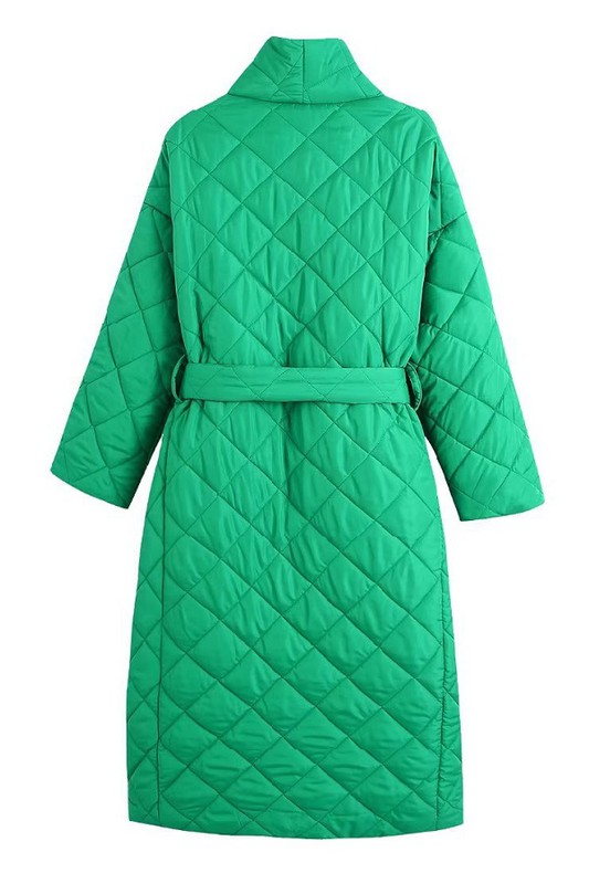 Quilted Long Belted Coat, Green