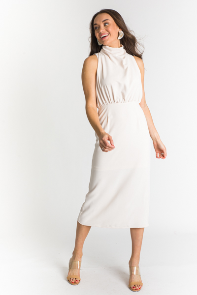 Drape Neck Midi, Ecru