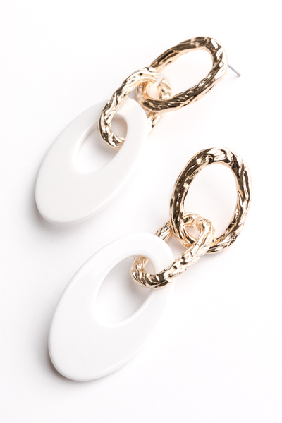 Oval Acrylic & Chain Earrings, White