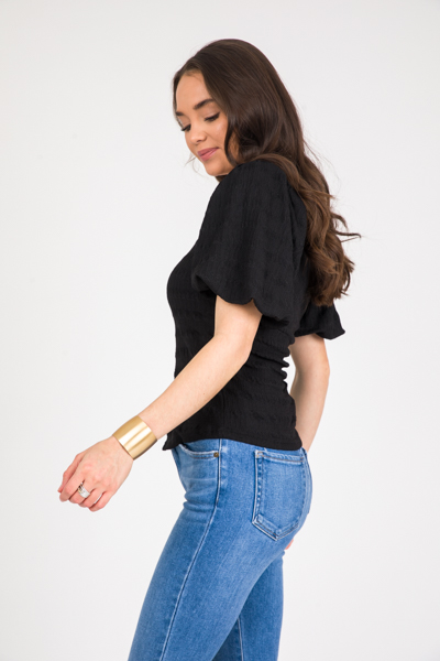 Textured Square Neck Top, Black