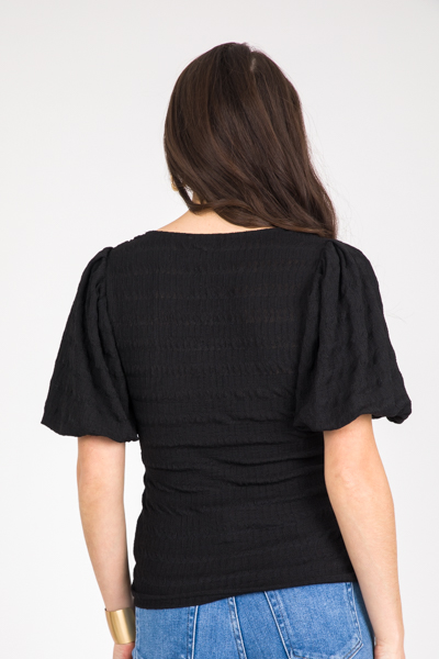 Textured Square Neck Top, Black