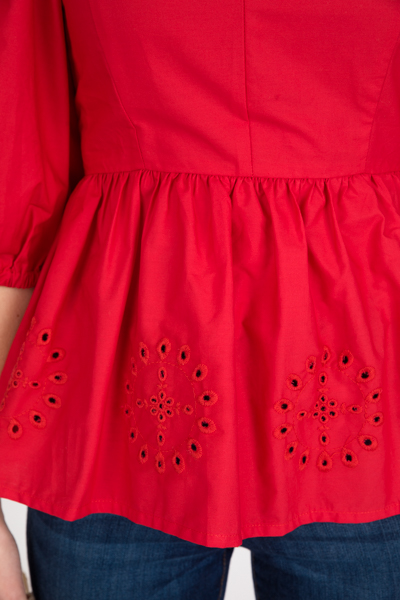 Eyelet Peplum Top, Fiery Red