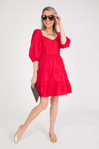 Eyelet Hem Dress, Fiery Red