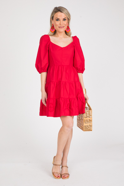 Eyelet Hem Dress, Fiery Red