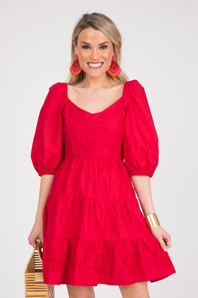 Eyelet Hem Dress, Fiery Red