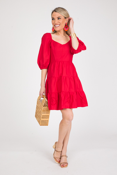 Eyelet Hem Dress, Fiery Red