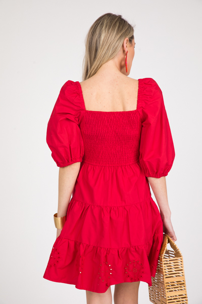 Eyelet Hem Dress, Fiery Red