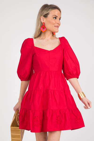 Eyelet Hem Dress, Fiery Red