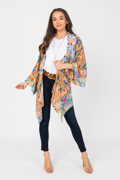 Bird Call Floral Kimono, Almond