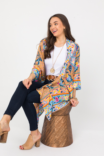 Bird Call Floral Kimono, Almond