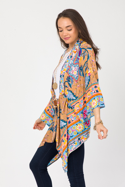 Bird Call Floral Kimono, Almond