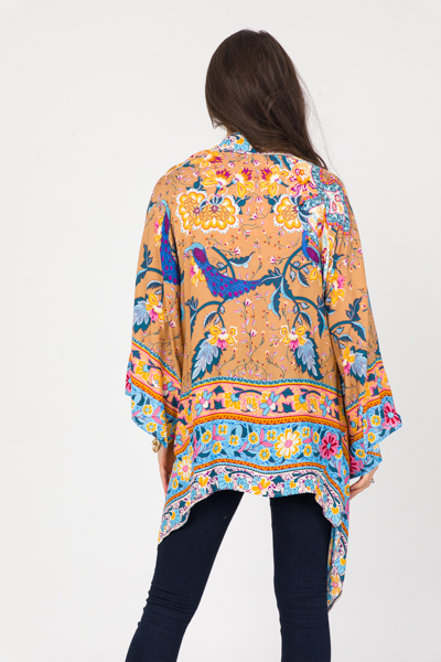 Bird Call Floral Kimono, Almond