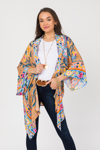 Bird Call Floral Kimono, Almond