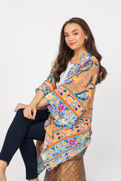 Bird Call Floral Kimono, Almond