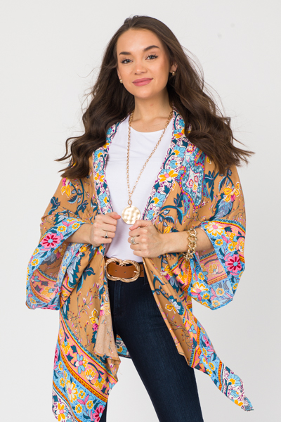 Bird Call Floral Kimono, Almond