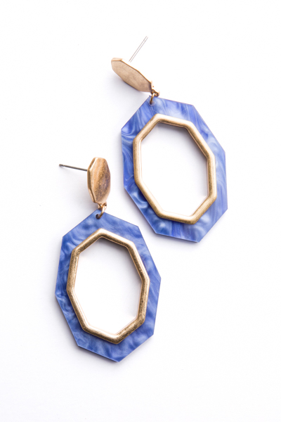 Hexagon Acrylic Earrings, Blue