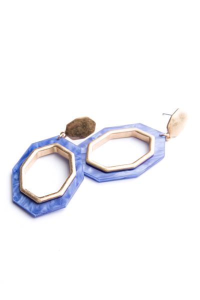 Hexagon Acrylic Earrings, Blue