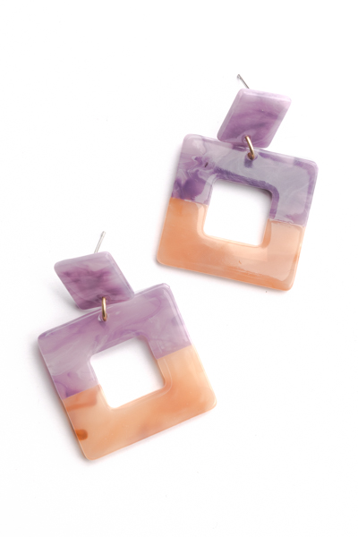 2-Tone Acrylic Square Earrings, Purple