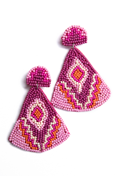 Oval & Triangle Bead Earrings, Magenta