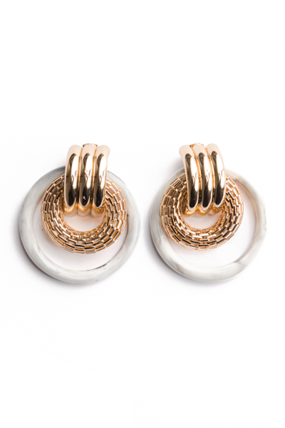 Double Tube Link Earrings, Marble Gold