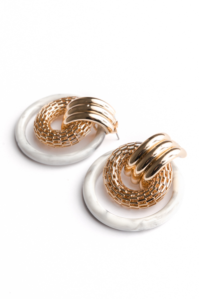Double Tube Link Earrings, Marble Gold