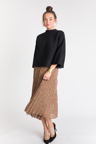 Pleated Leopard Maxi Skirt, Mocha