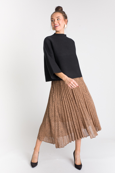 Pleated Leopard Maxi Skirt, Mocha